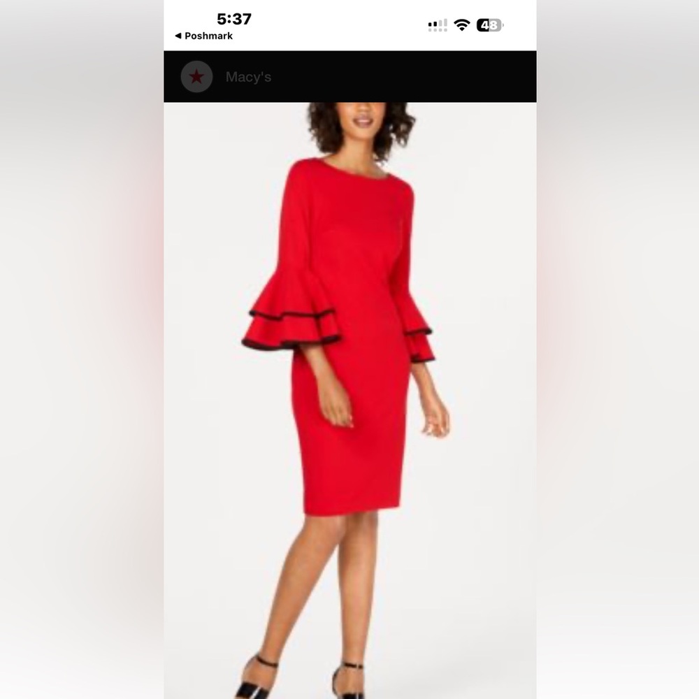 Calvin Klein Red Long Sleeve Dress